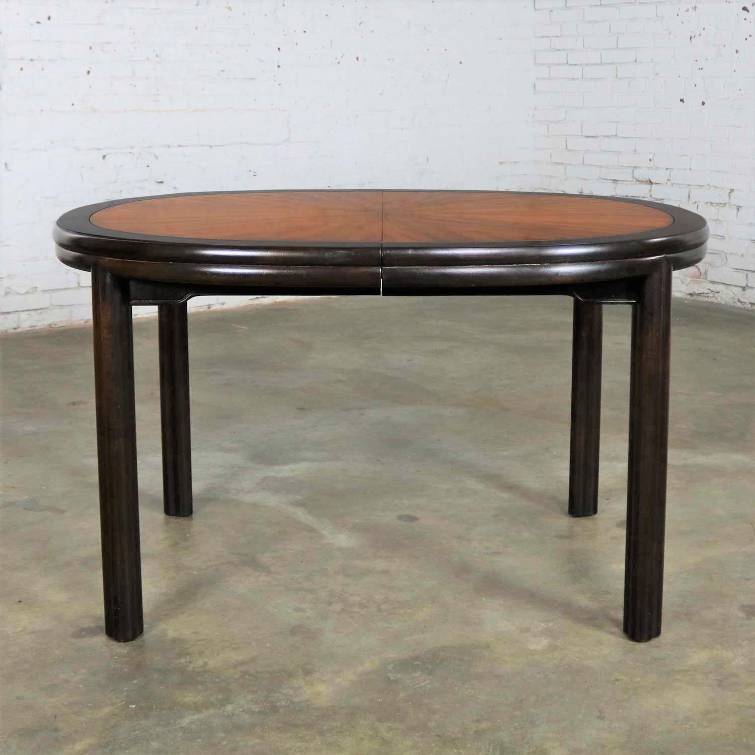 Drexel Ming Style Faux Bamboo Oval Dining Table Two Toned Finish & Two Leaves 2