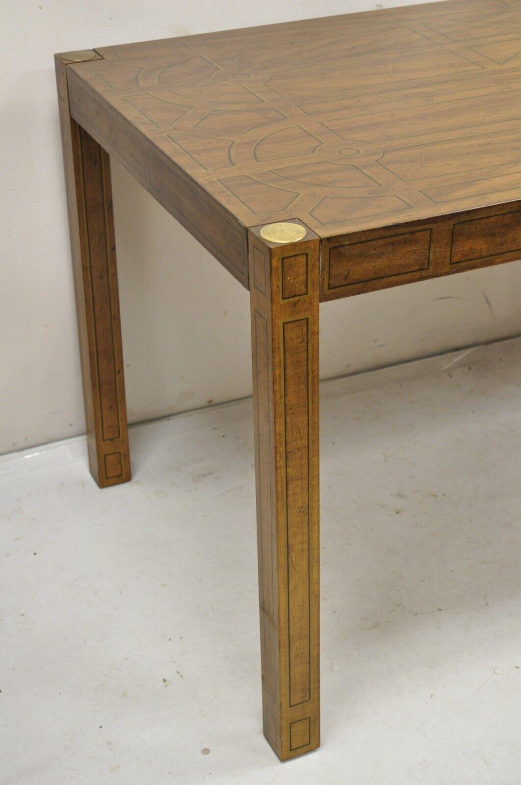 Drexel Oxford Square Geometric Painted Parsons Style Console Desk Dining Table In Good Condition For Sale In Philadelphia, PA