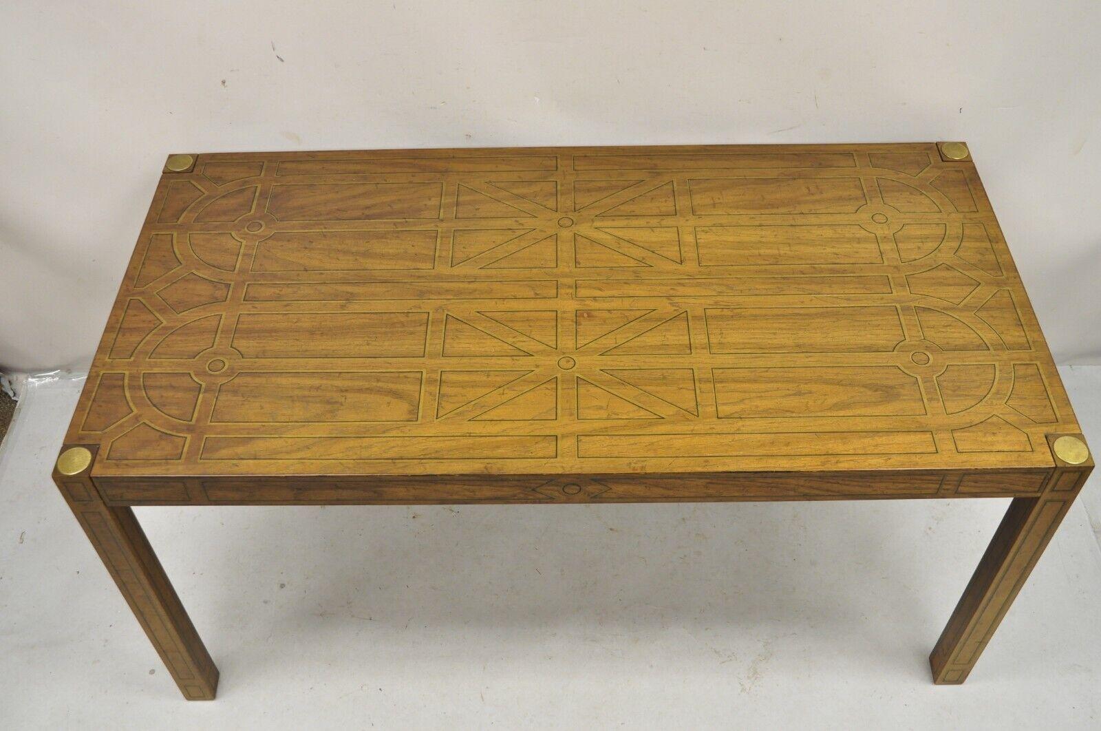 20th Century Drexel Oxford Square Geometric Painted Parsons Style Console Desk Dining Table For Sale