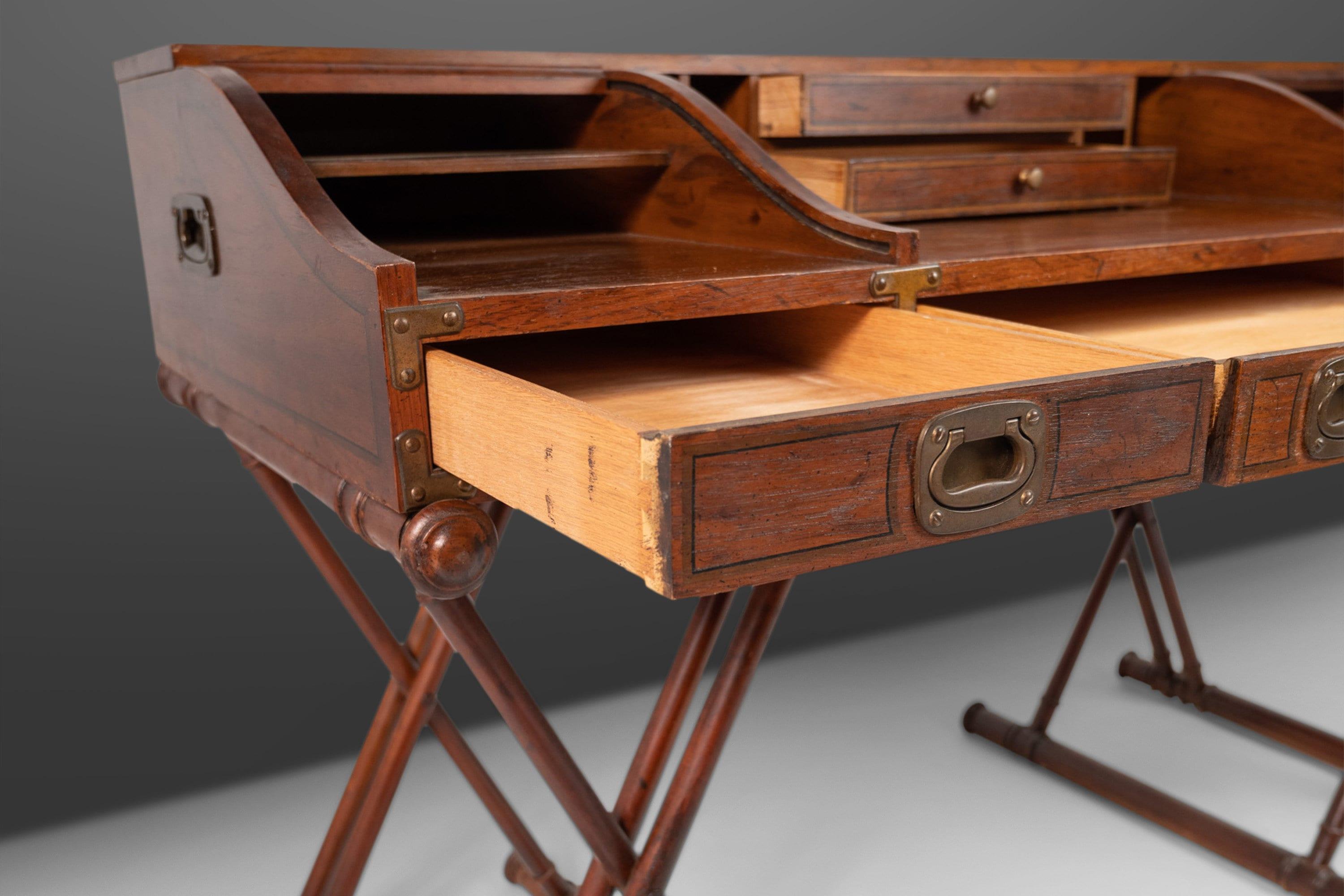 Late 20th Century Drexel Oxford Square Series Campaign Desk in Pecan, c. 1970 For Sale