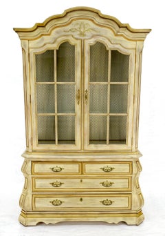 Drexel Painted Pain Decorate Narrow Double Doors Lighted Hutch MINT!