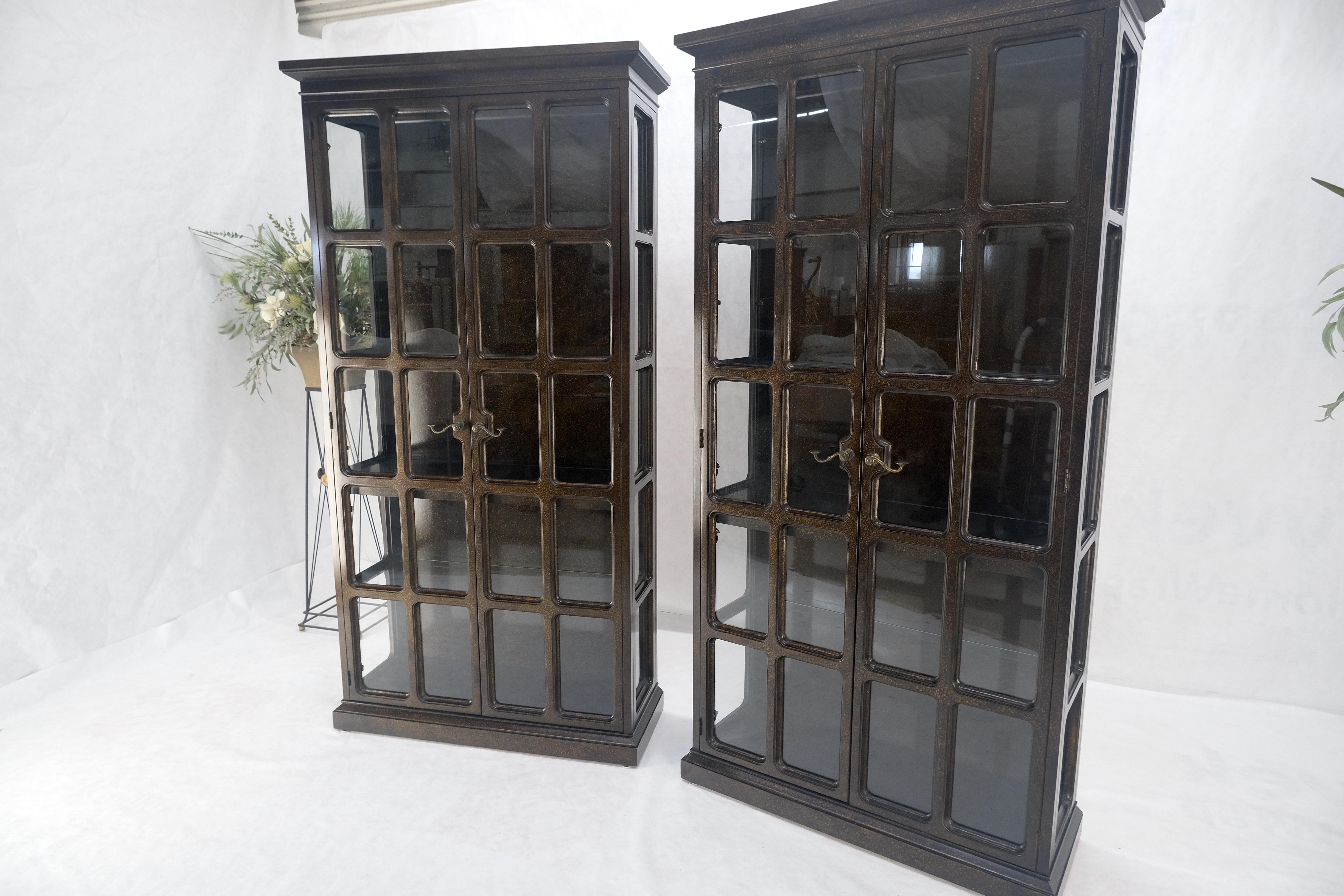 Mid-Century Modern Drexel Pair of Large Tortoise Finish Vitrines Etageres Cupboards Showcases MINT For Sale