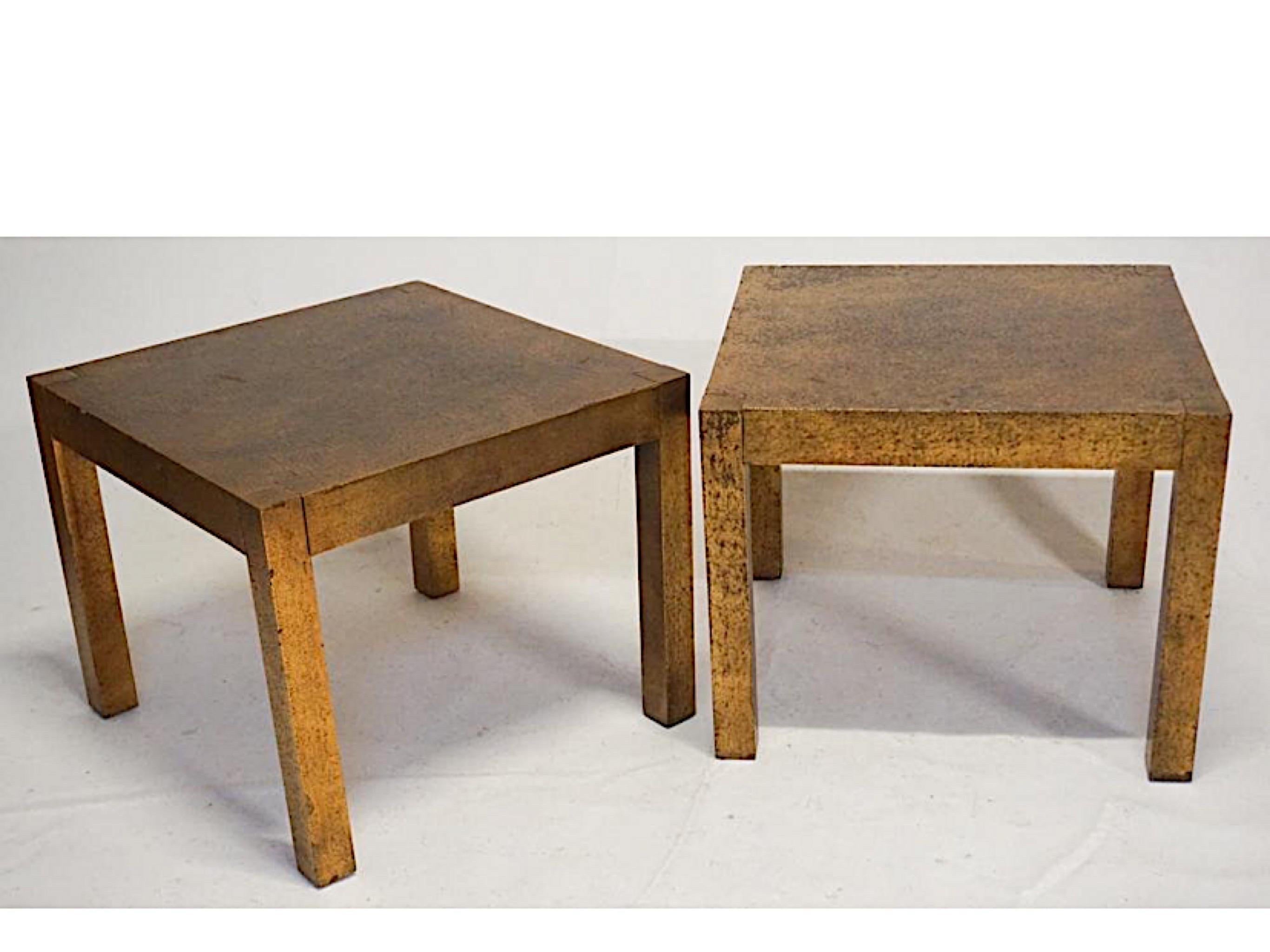 American Drexel Parsons Style Gold Side Tables, a Pair