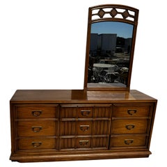 Drexel Plaudit collection Walnut 9 Drawer Dresser with Mirror