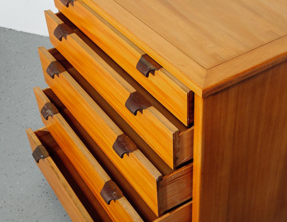 Modernist dresser designed by Edward Wormley for Drexel. Elmwood construction with brass pulls.