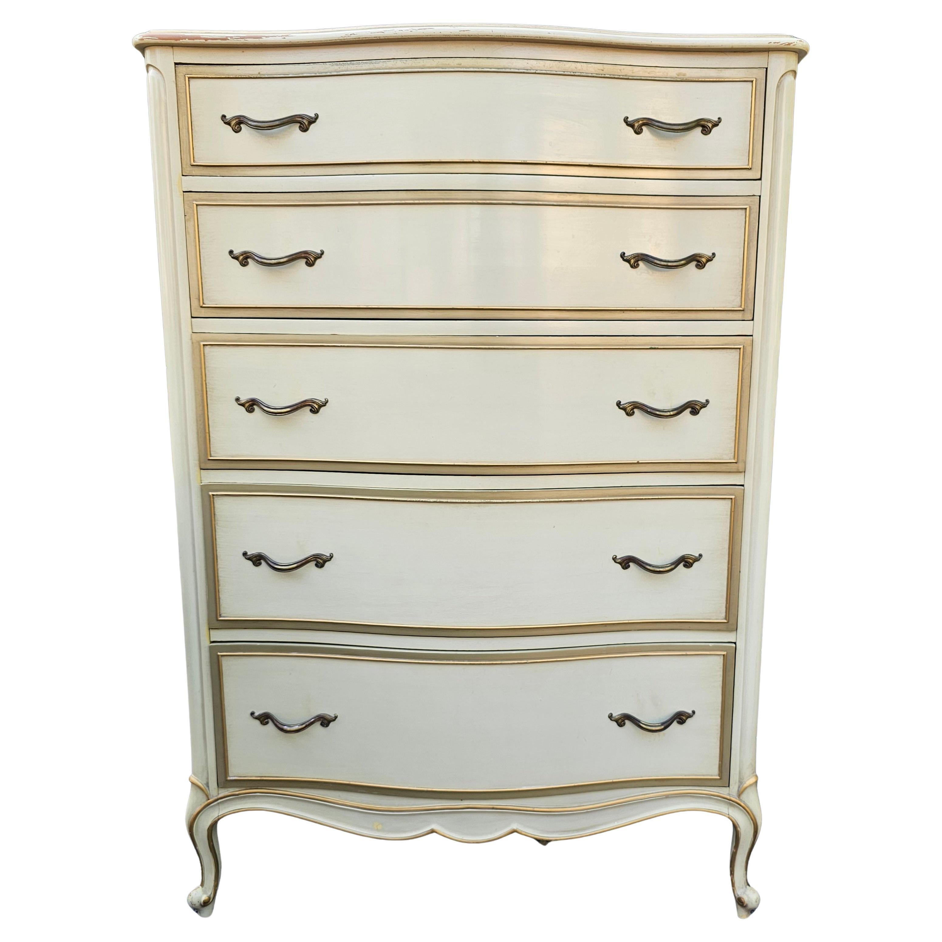 Drexel Provincial Serpentine Mahogany Partial Gilt and Cream Chest of  cassetti