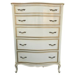 Drexel Provincial Serpentine Mahogany Partial Gilt and Cream Chest of  drawers