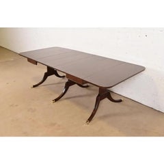Drexel Regency Carved Mahogany Drop-Leaf Pedestal Dining Table, Newly Refinished