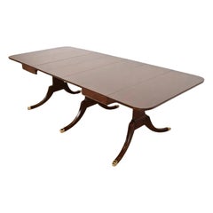 Drexel Regency Carved Mahogany Drop-Leaf Pedestal Dining Table, Newly Refinished