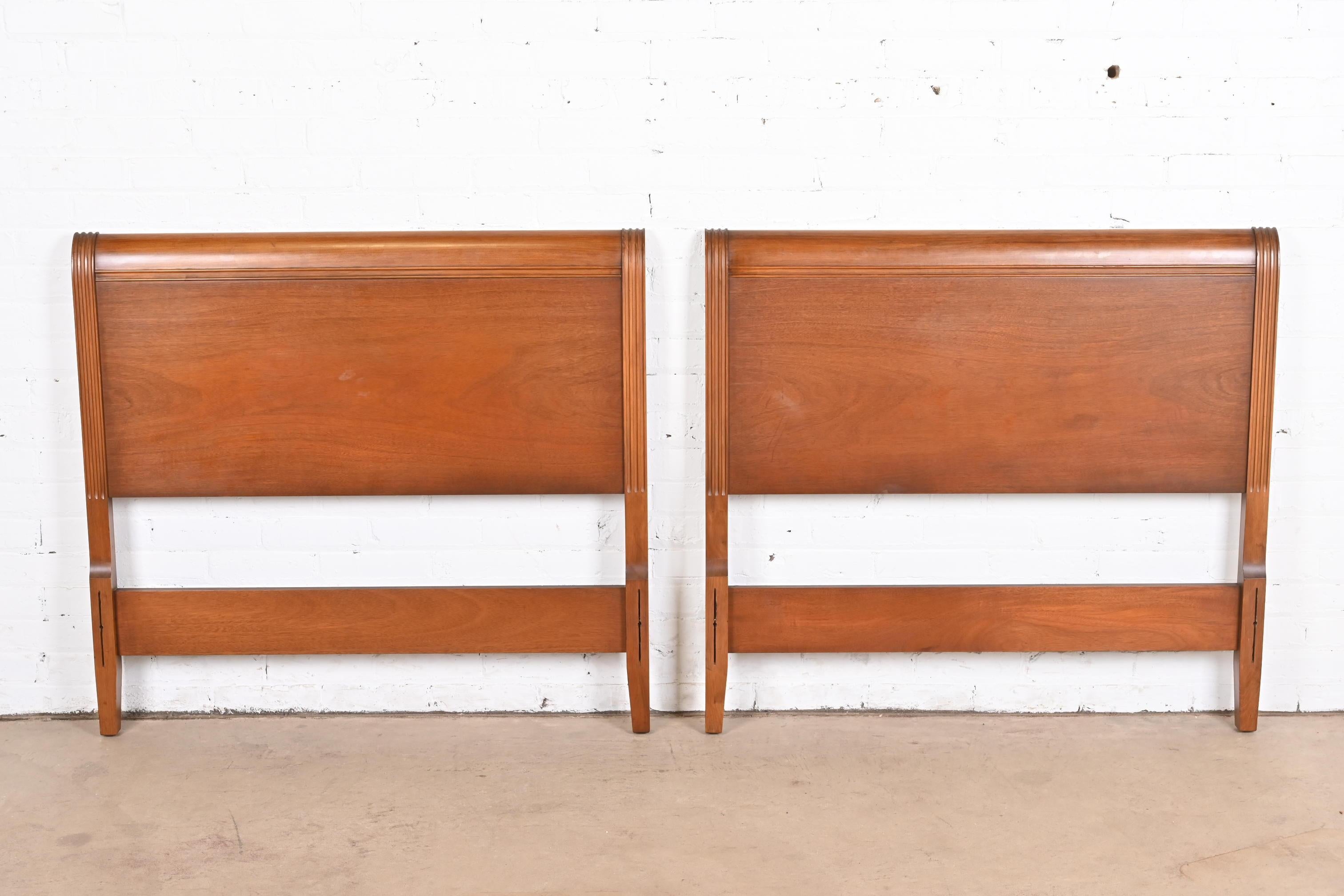 Mid-20th Century Drexel Regency Carved Mahogany Twin Headboards, Pair For Sale