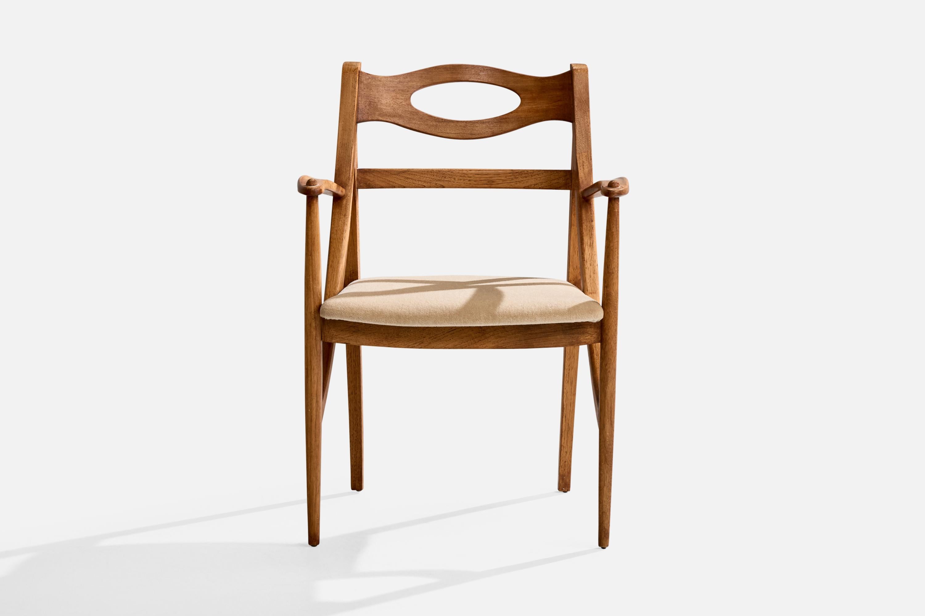 Mid-Century Modern Drexel, Side Chair, Oak, Mohair, USA, 1950s For Sale
