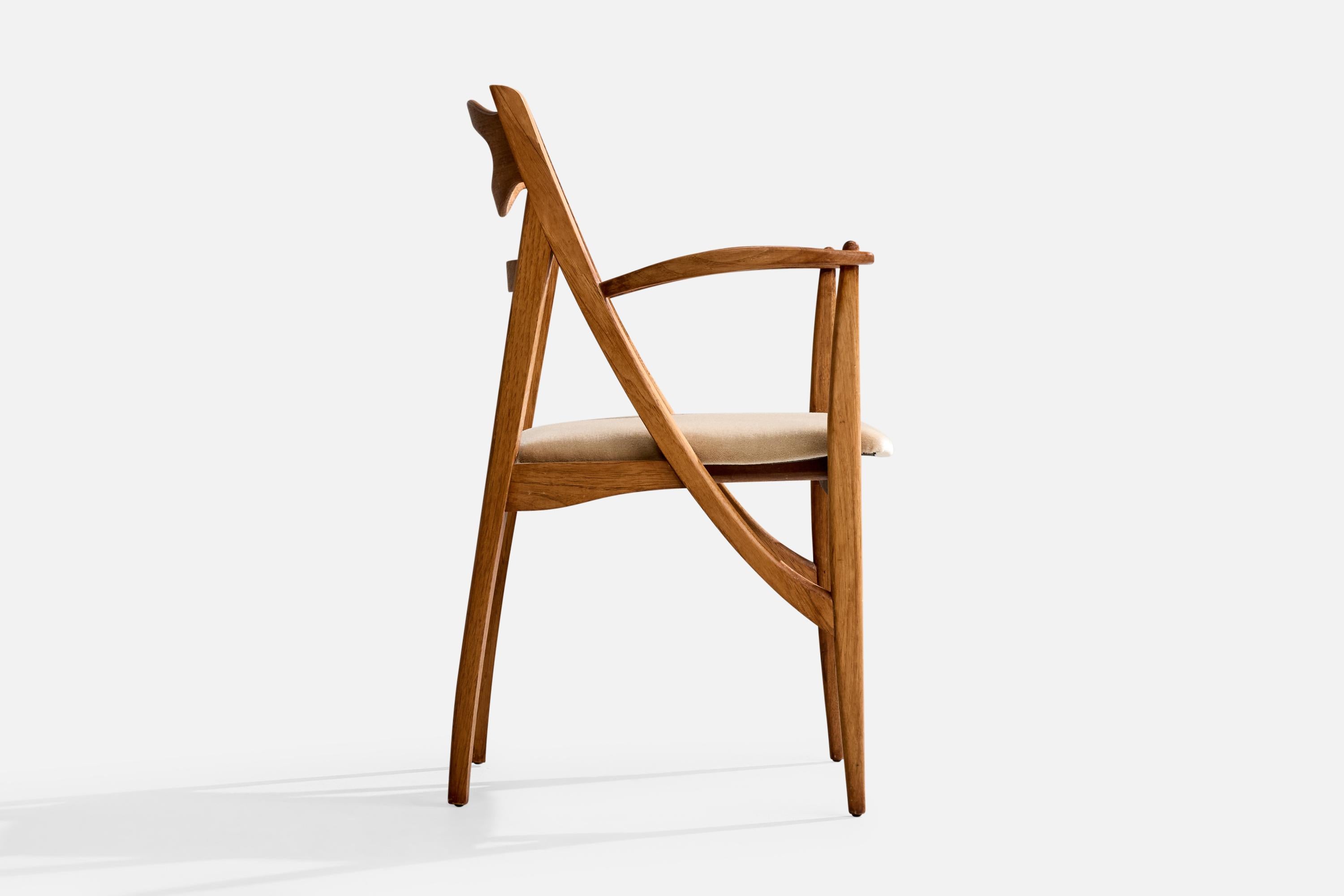 Mid-20th Century Drexel, Side Chair, Oak, Mohair, USA, 1950s For Sale