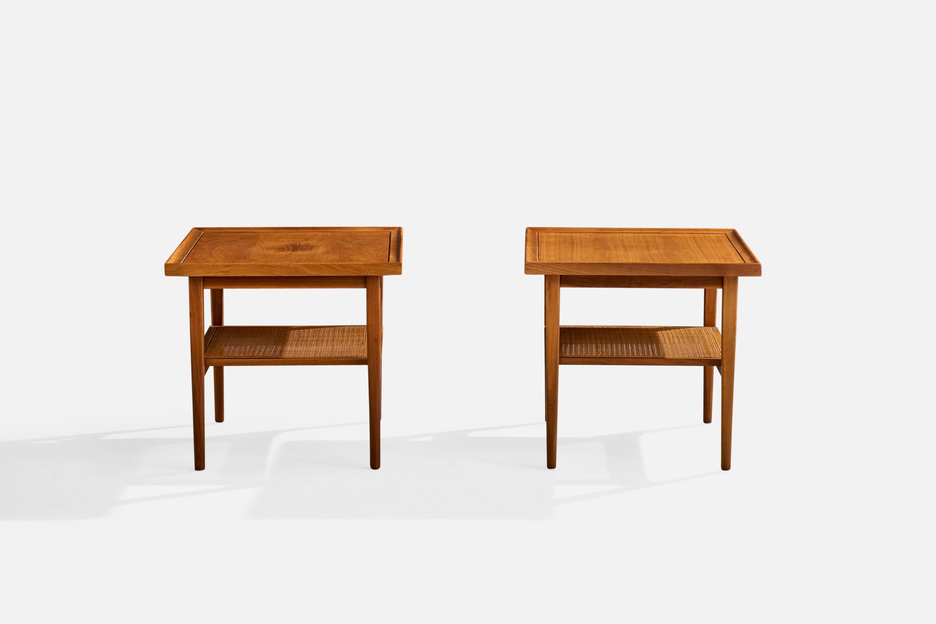 Mid-Century Modern Drexel, Side Tables, Walnut, Cane, USA, 1950s For Sale