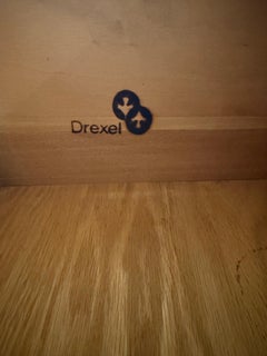 Drexel Signed Mid Century Modern Campaign Style Five Drawer Tall Dresser Highboy