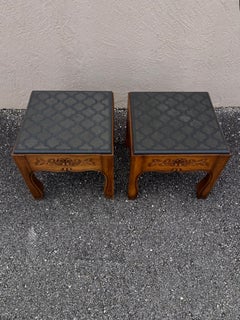 Drexel Solid Wood and Slate Top Side Tables, a pair