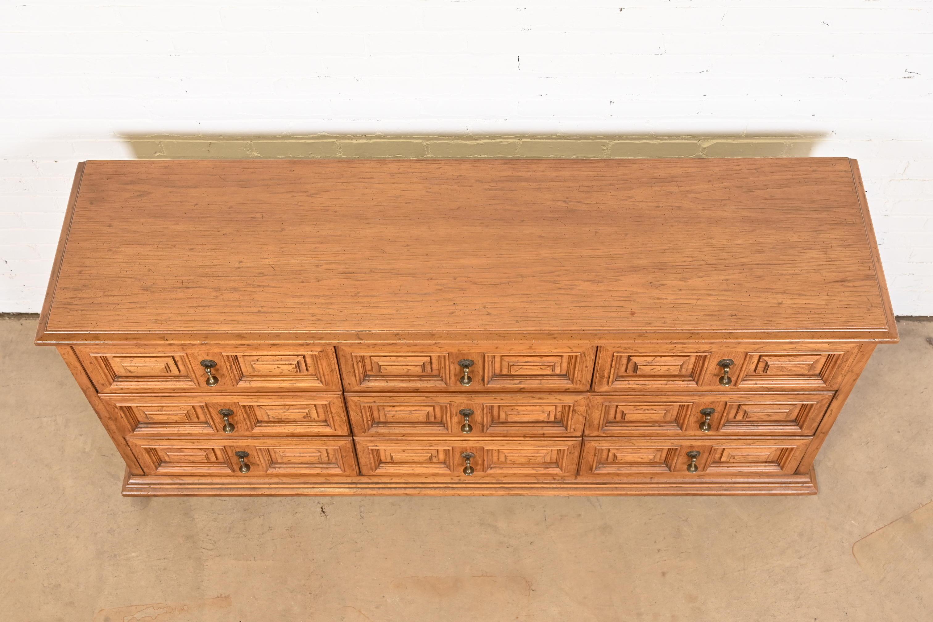 Drexel Spanish Colonial Carved Walnut Triple Dresser or Credenza, 1960s 4