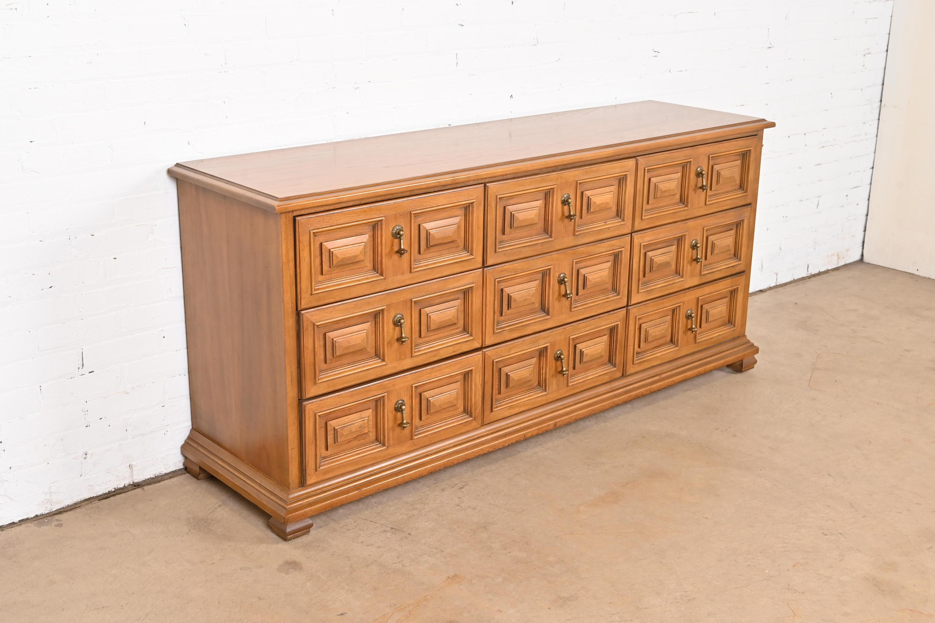 Mid-20th Century Drexel Spanish Colonial Carved Walnut Triple Dresser or Credenza, 1960s