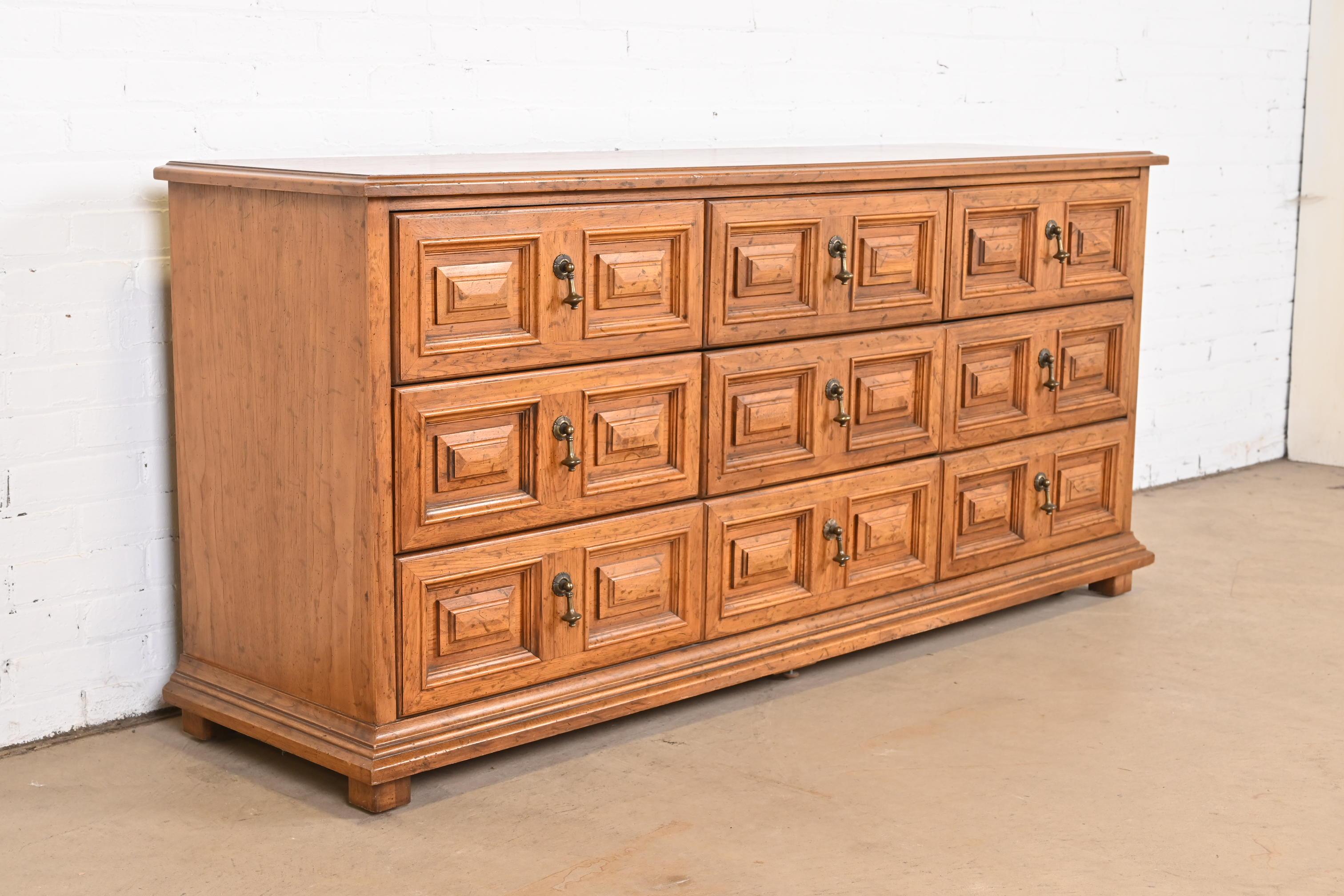 Mid-20th Century Drexel Spanish Colonial Carved Walnut Triple Dresser or Credenza, 1960s