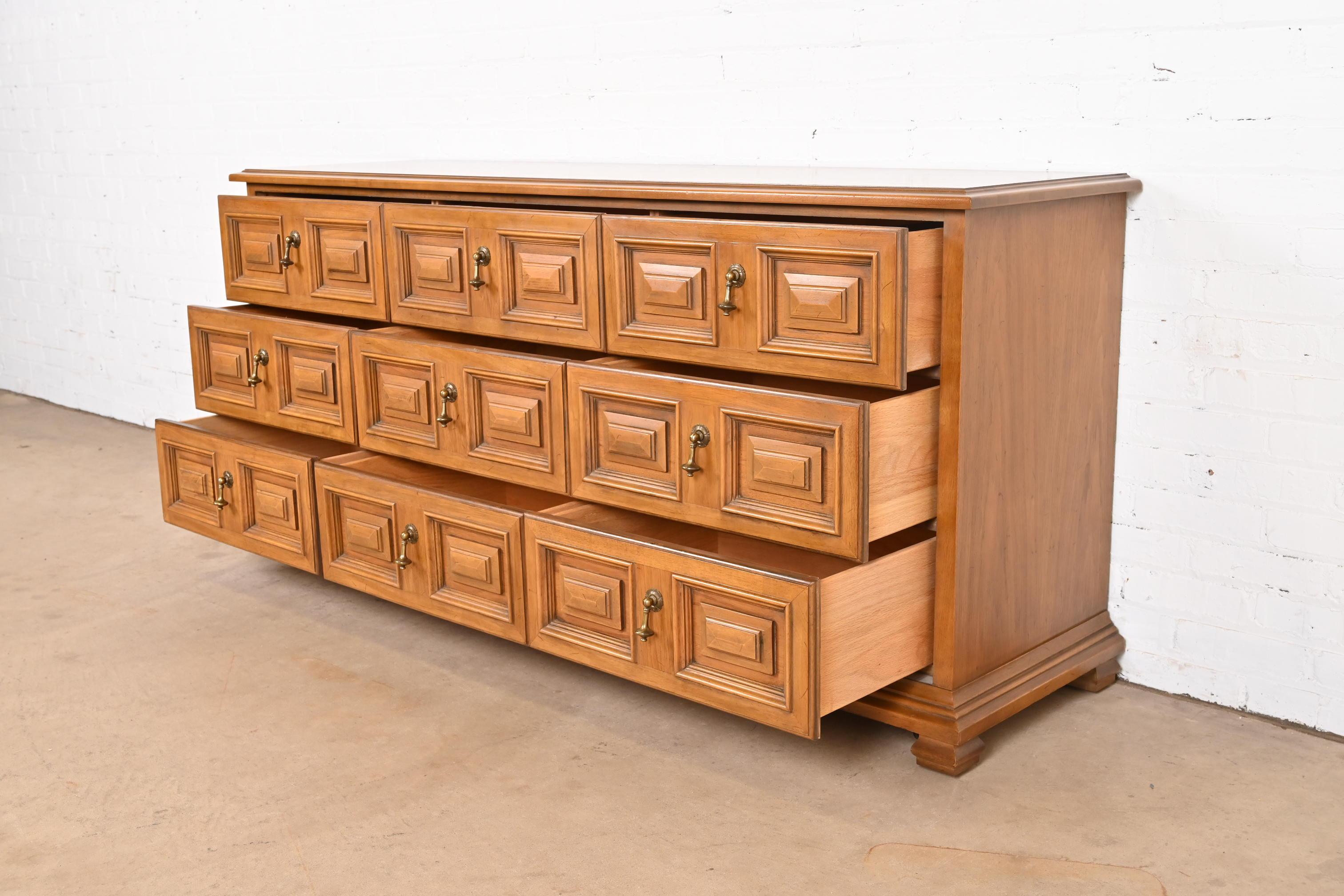 Drexel Spanish Colonial Carved Walnut Triple Dresser or Credenza, 1960s 1