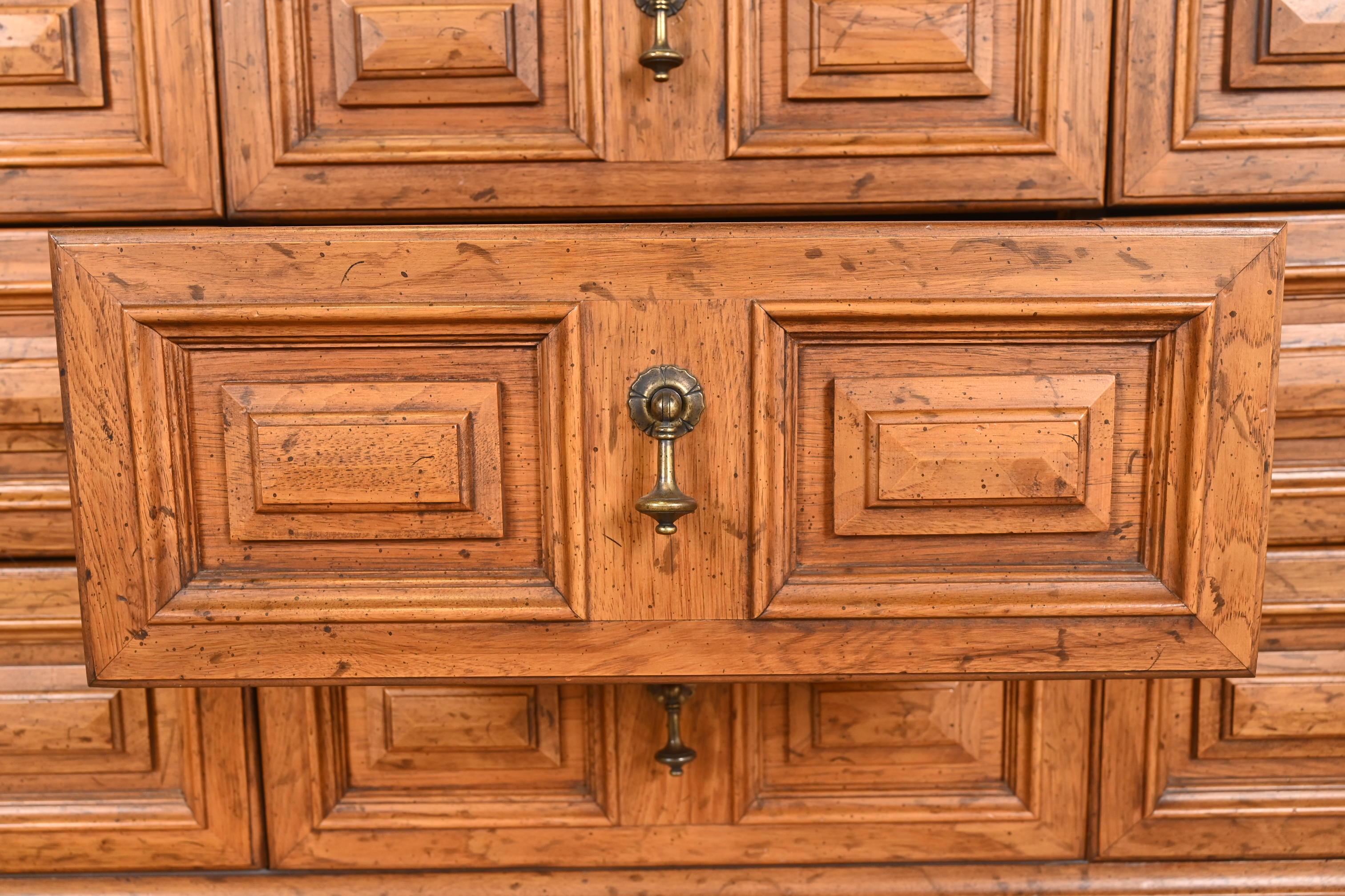 Drexel Spanish Colonial Carved Walnut Triple Dresser or Credenza, 1960s 1