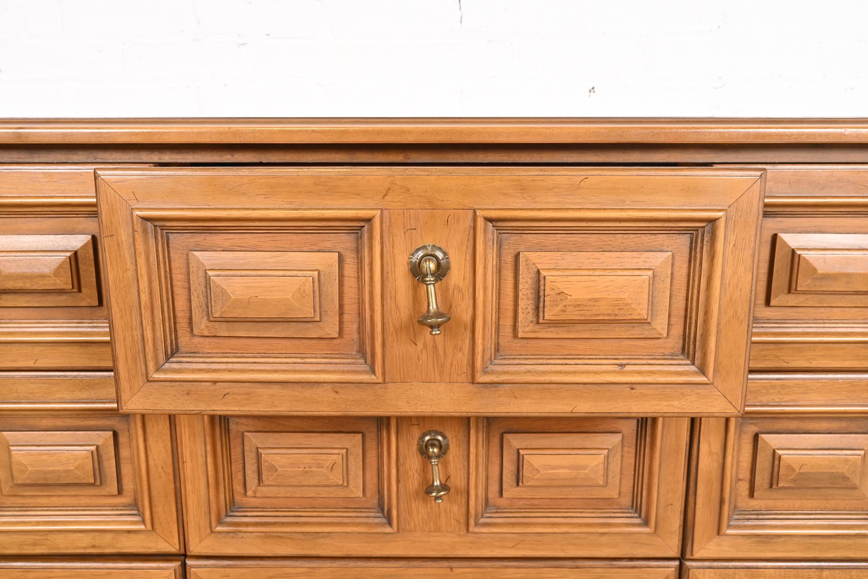 Drexel Spanish Colonial Carved Walnut Triple Dresser or Credenza, 1960s 2