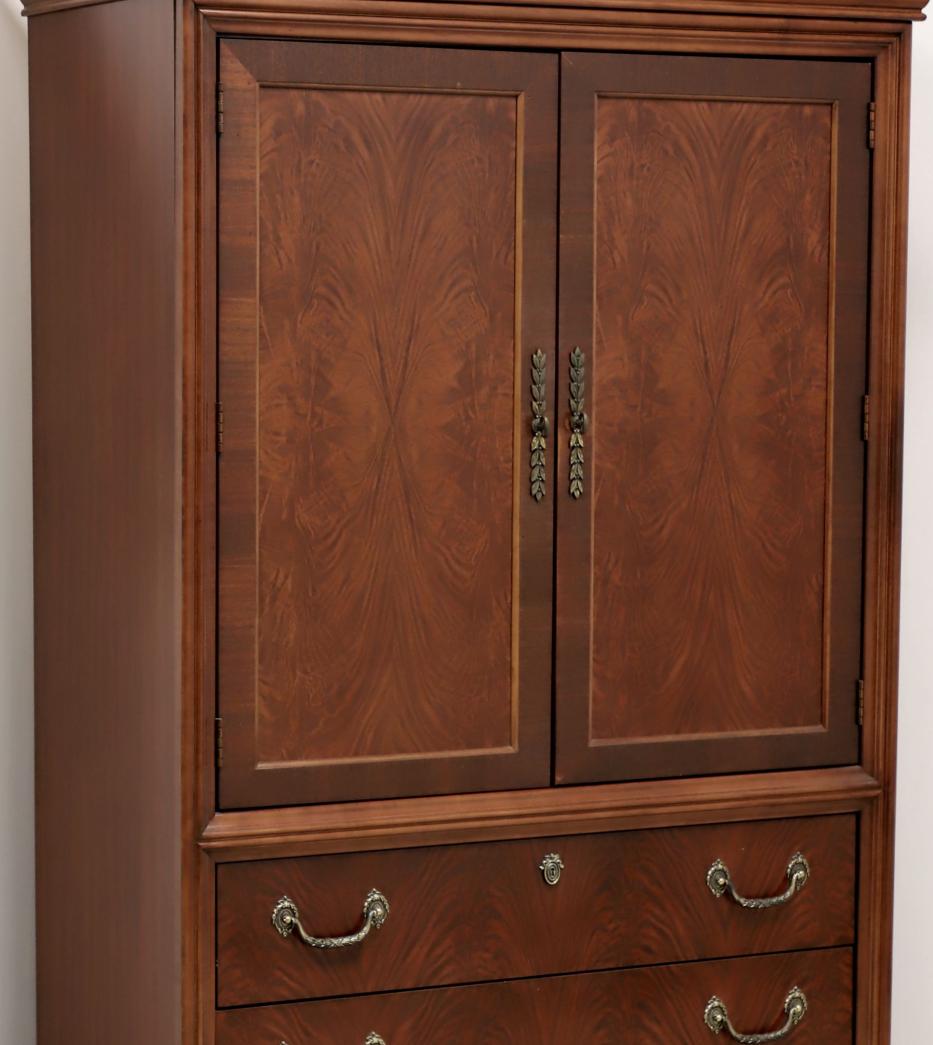 Brass DREXEL Studio Marseille Mahogany French Style Armoire / Linen Press For Sale