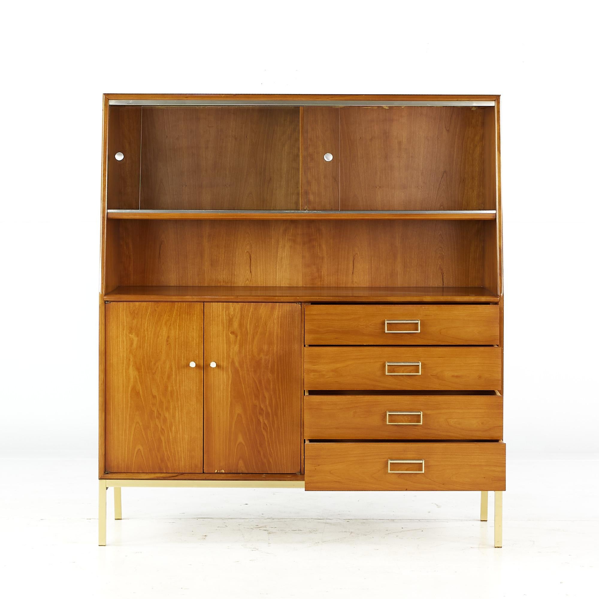 American Drexel Suncoast Mid-Century Walnut, Cane and Brass Buffet For Sale
