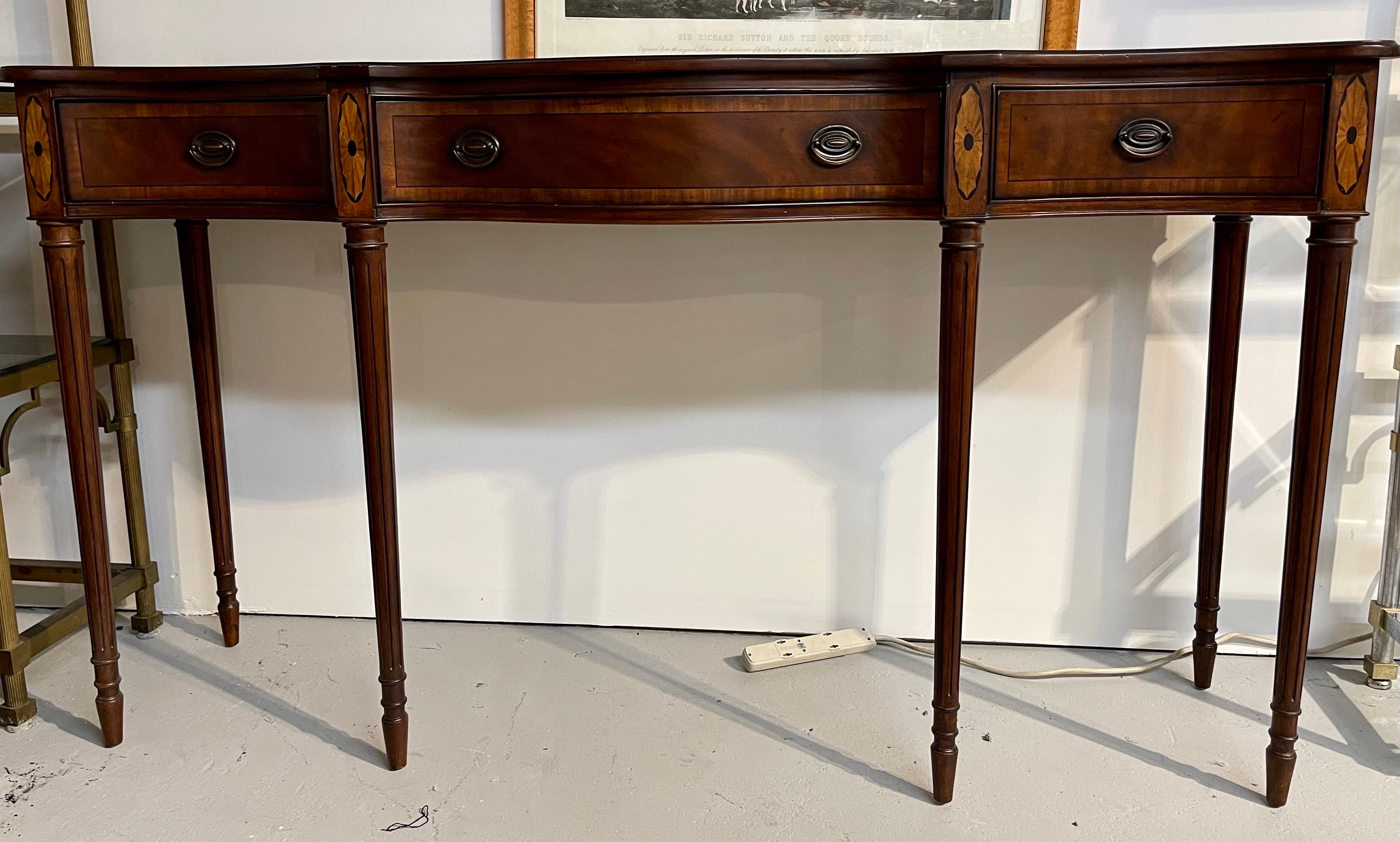 American Drexel Tall Mahogany Inlay Large Console Table Buffet Dry Bar