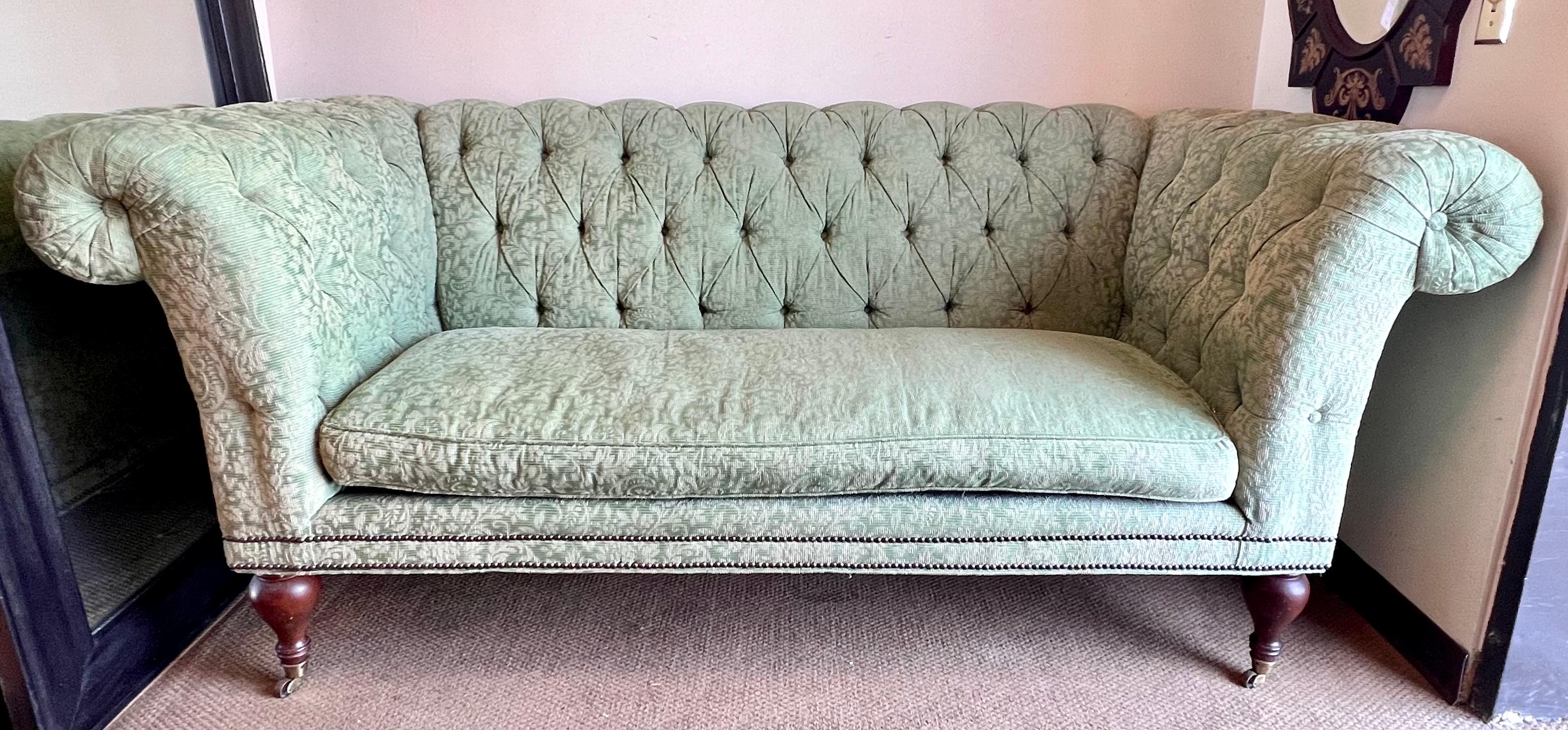 American Drexel Tufted Scroll Arm Chesterfield Sofa for Lillian August