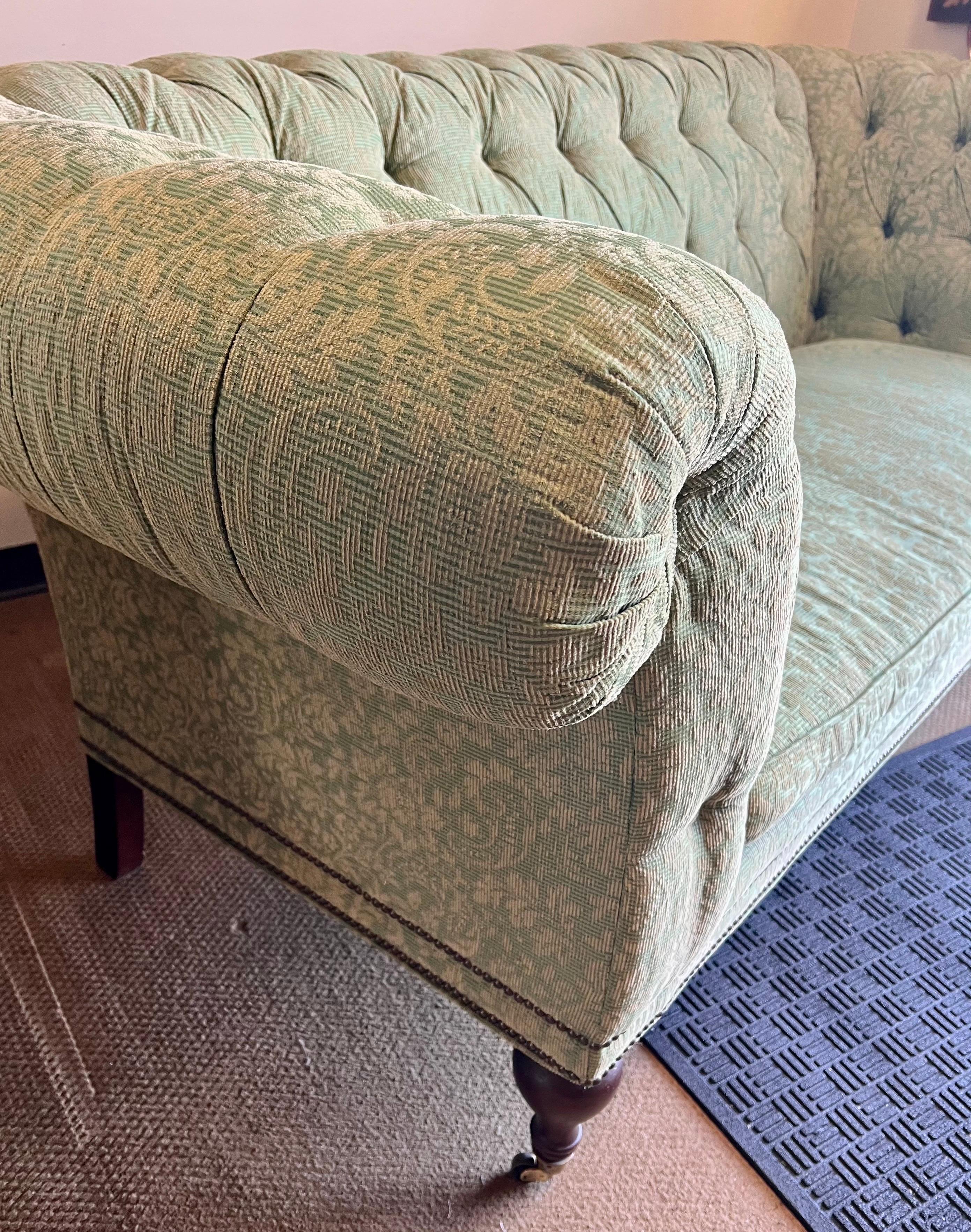 Drexel Tufted Scroll Arm Chesterfield Sofa for Lillian August In Good Condition In West Hartford, CT