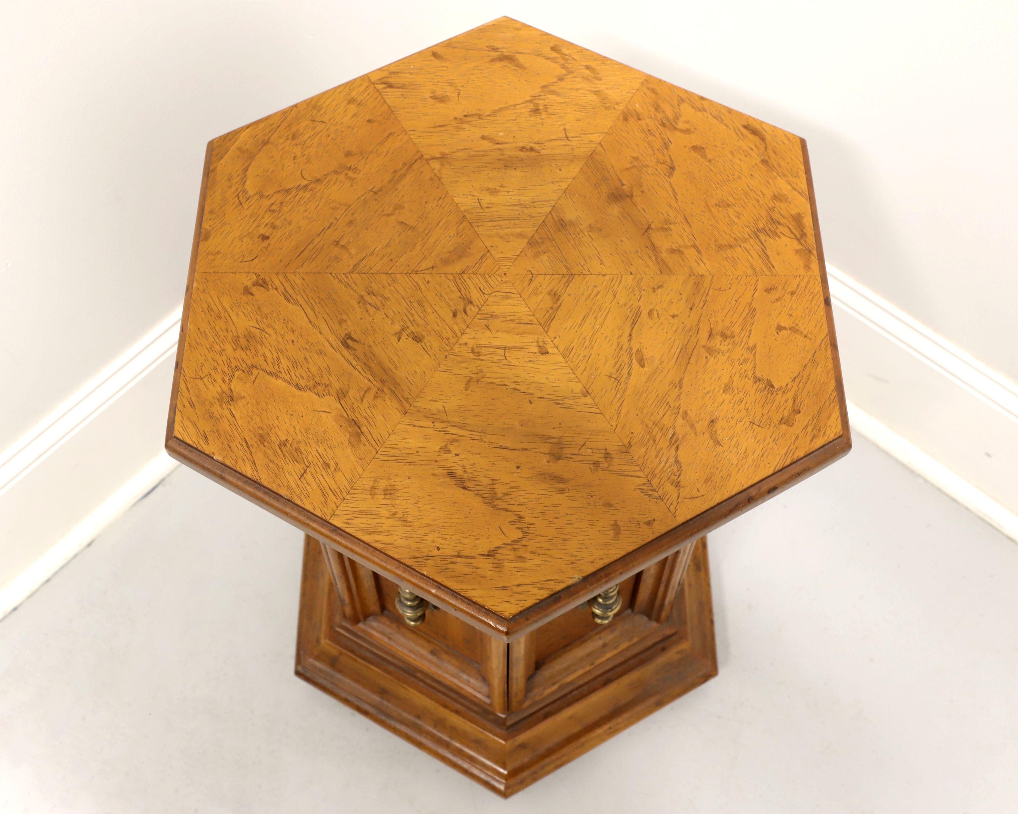 DREXEL Velero Mid 20th Century Spanish Style Hexagonal Cabinet Accent Table In Good Condition For Sale In Charlotte, NC
