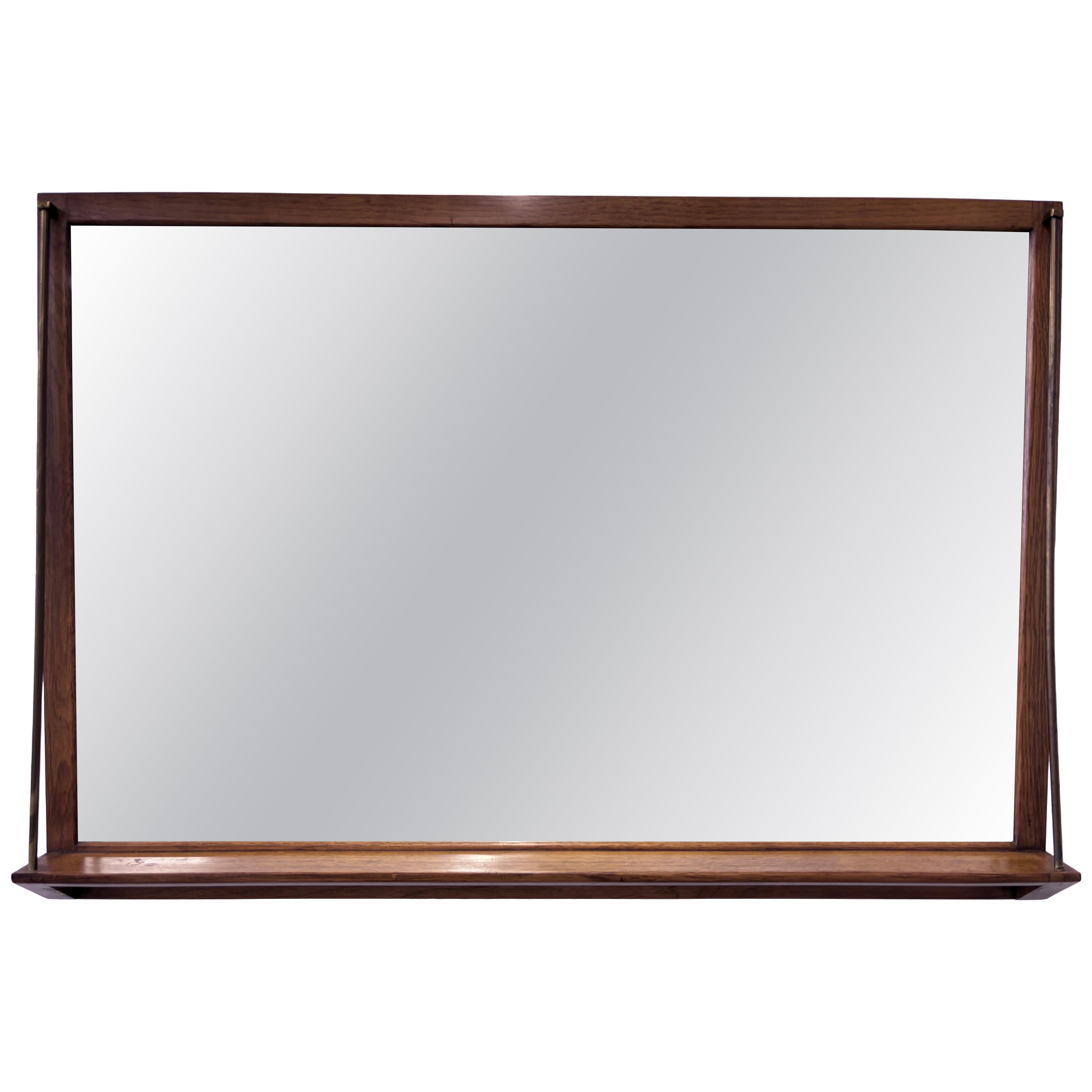 Drexel Wall Mirror with Brass Trim and Walnut, Mid-Century 1955