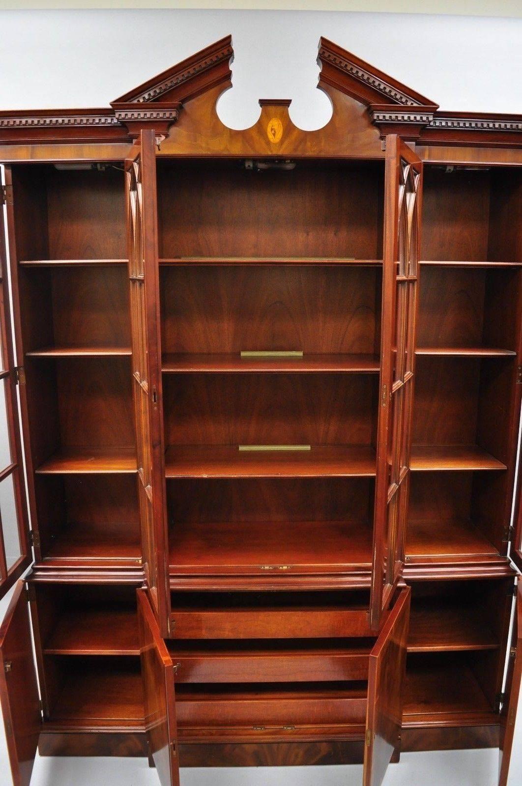 Chippendale Drexel Wallace Nutting Mahogany Breakfront Bookcase China Cabinet Cupboard