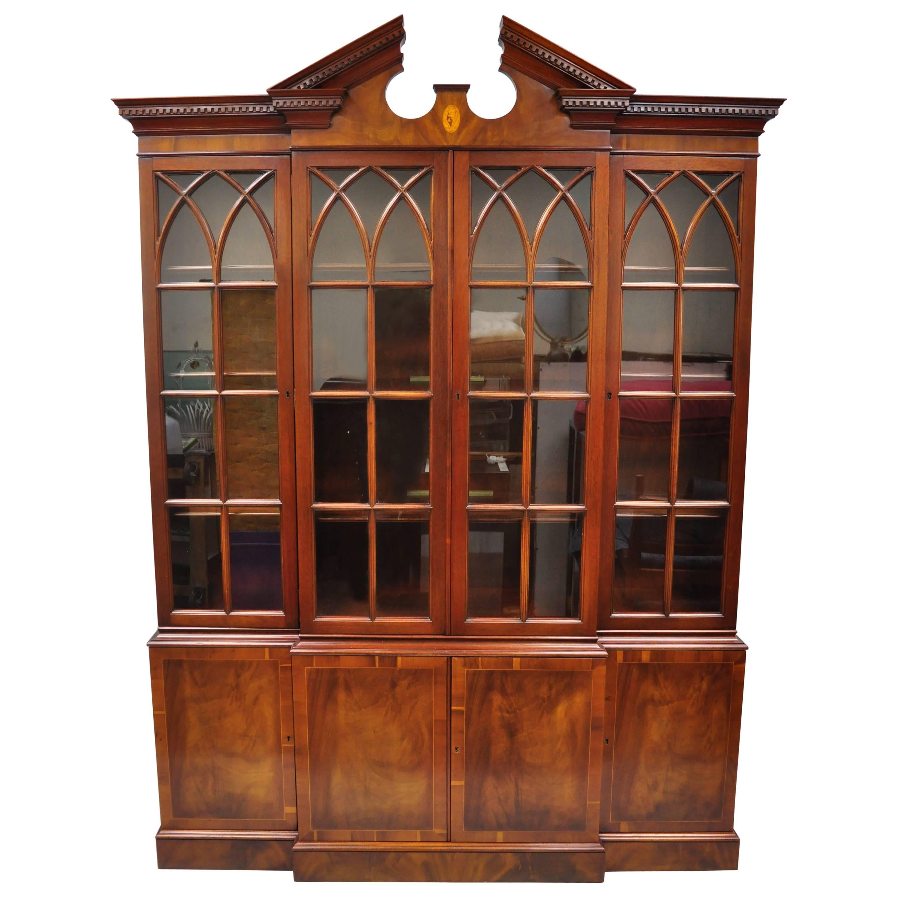Drexel Wallace Nutting Mahogany Breakfront Bookcase China Cabinet Cupboard