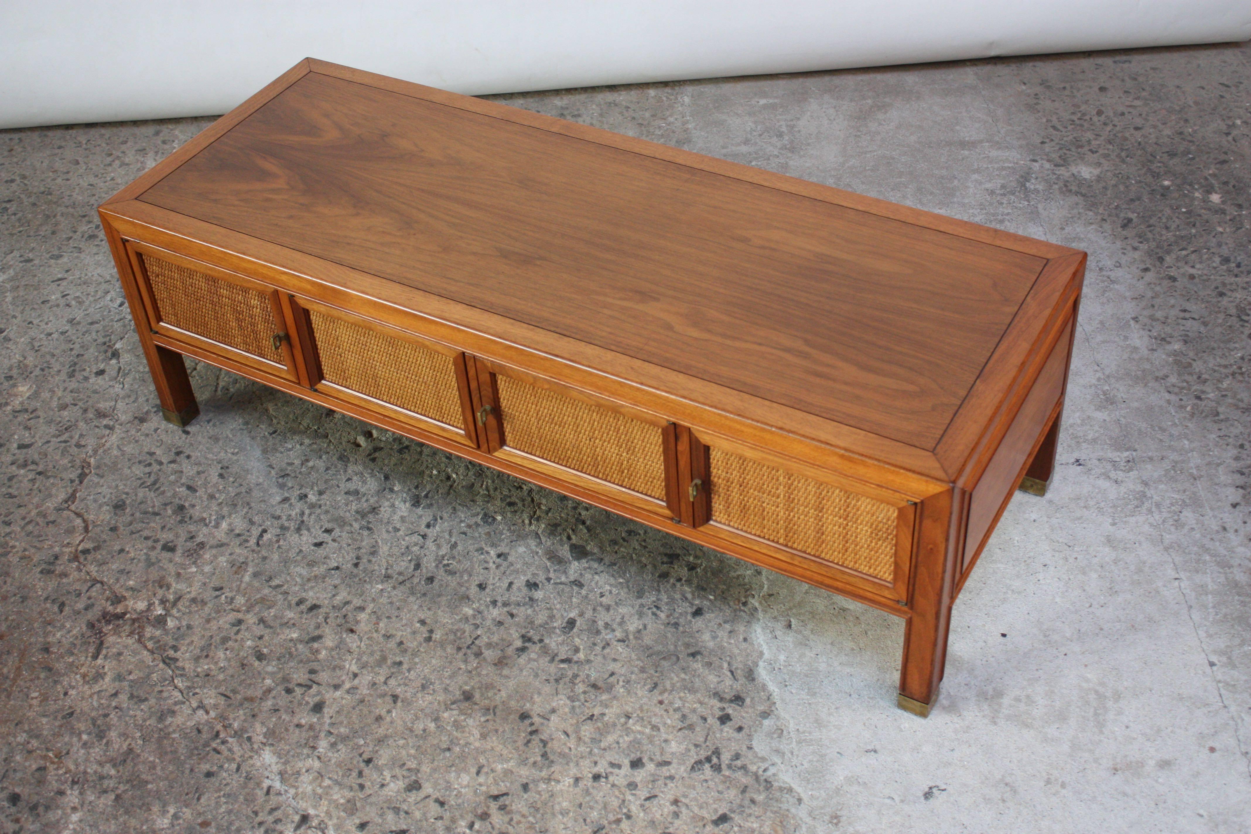 Mid-Century Modern Drexel Walnut and Cane Coffee Table or Cabinet