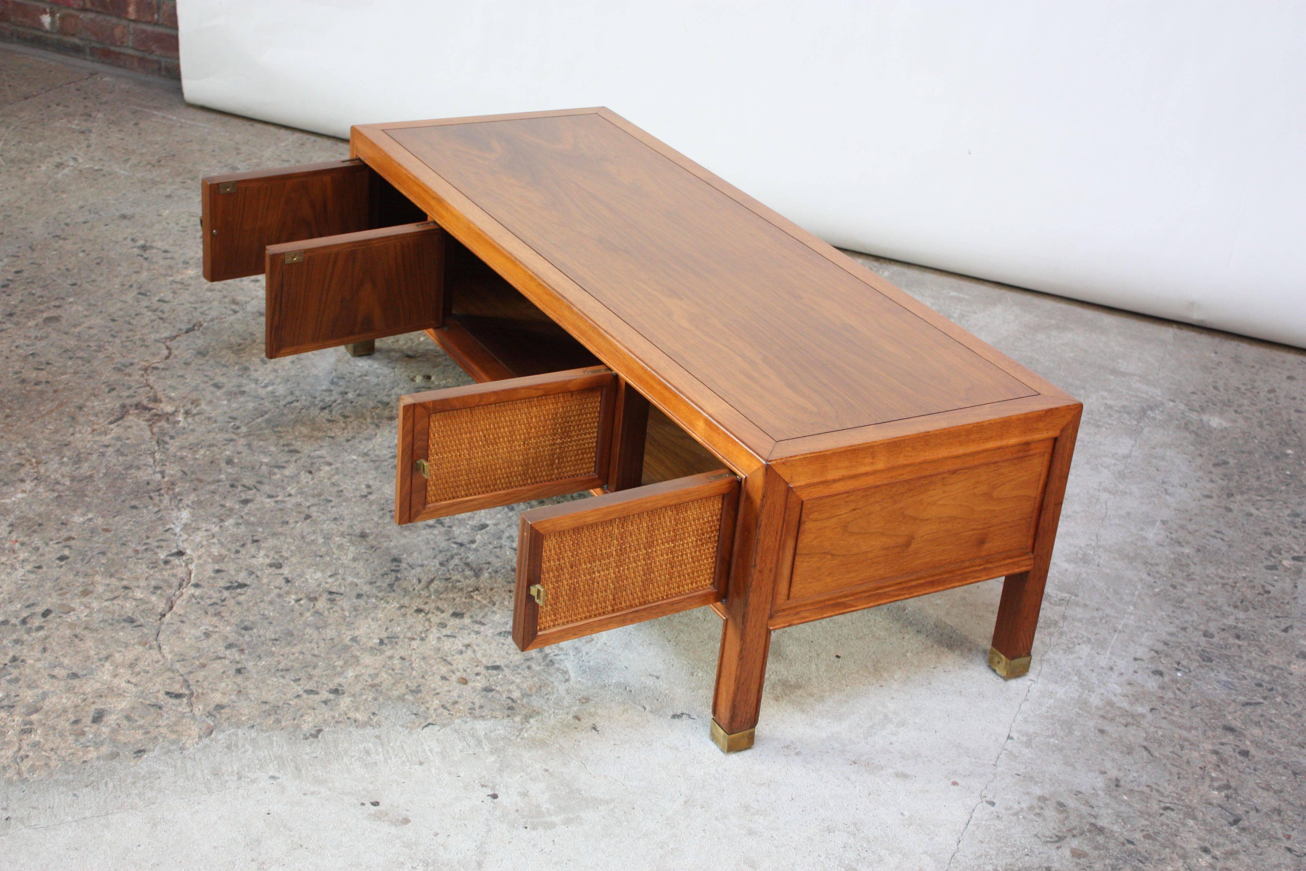 American Drexel Walnut and Cane Coffee Table or Cabinet