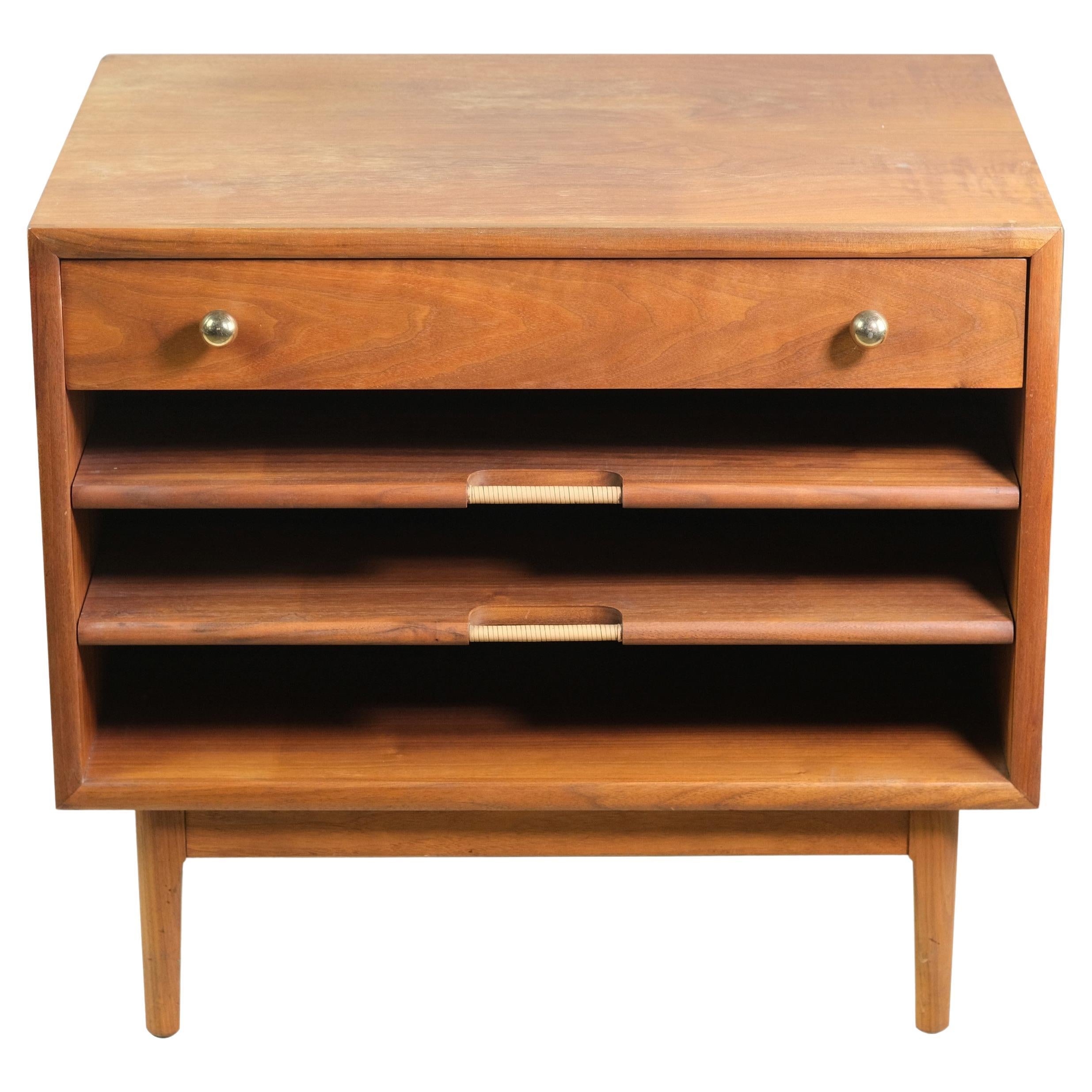 Drexel Walnut End Table One Drawer 2 Pull-Out Shelves