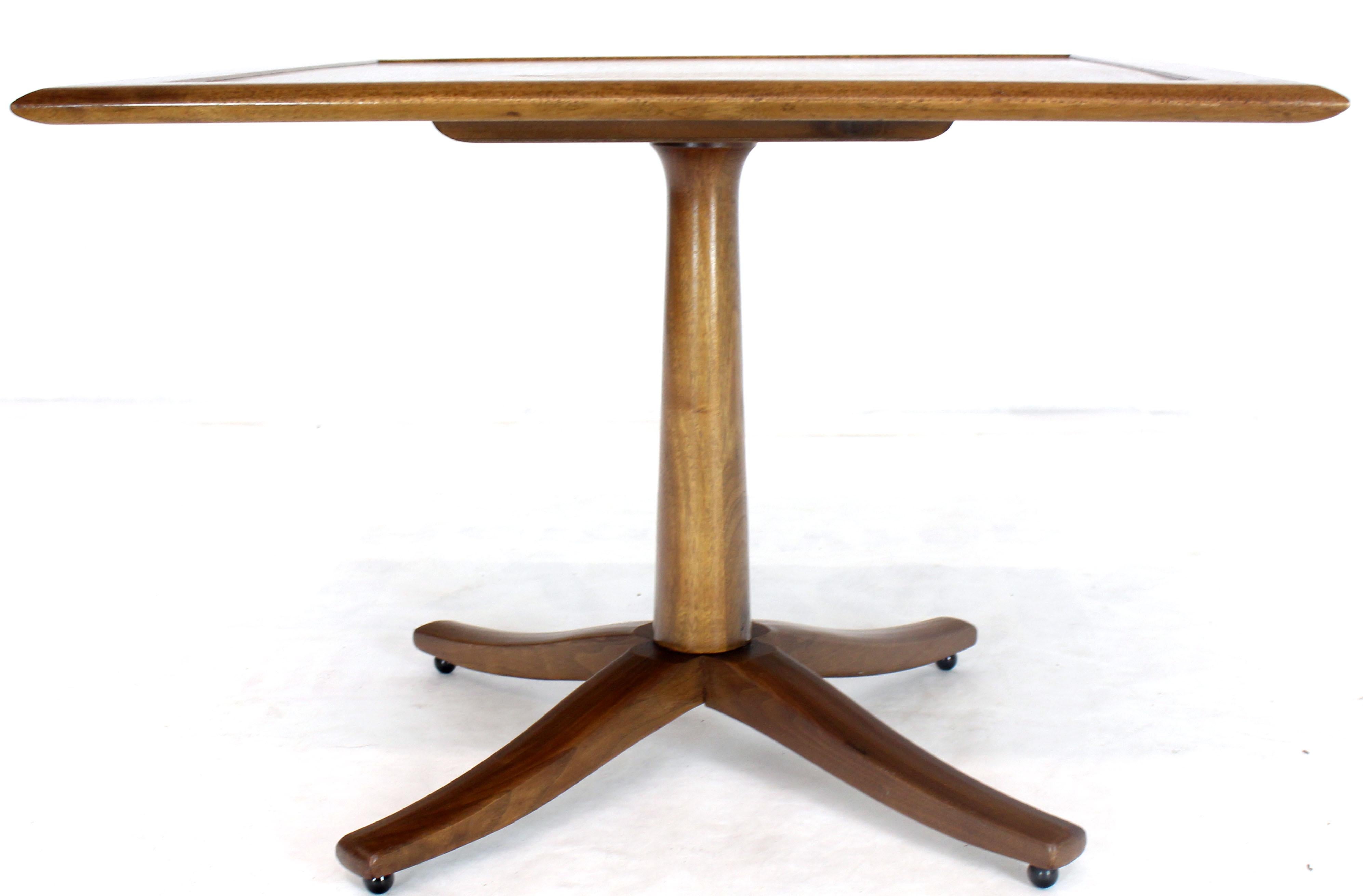 Mid-Century Modern walnut occasional side table stand with butterfly joints on ball shape feet.