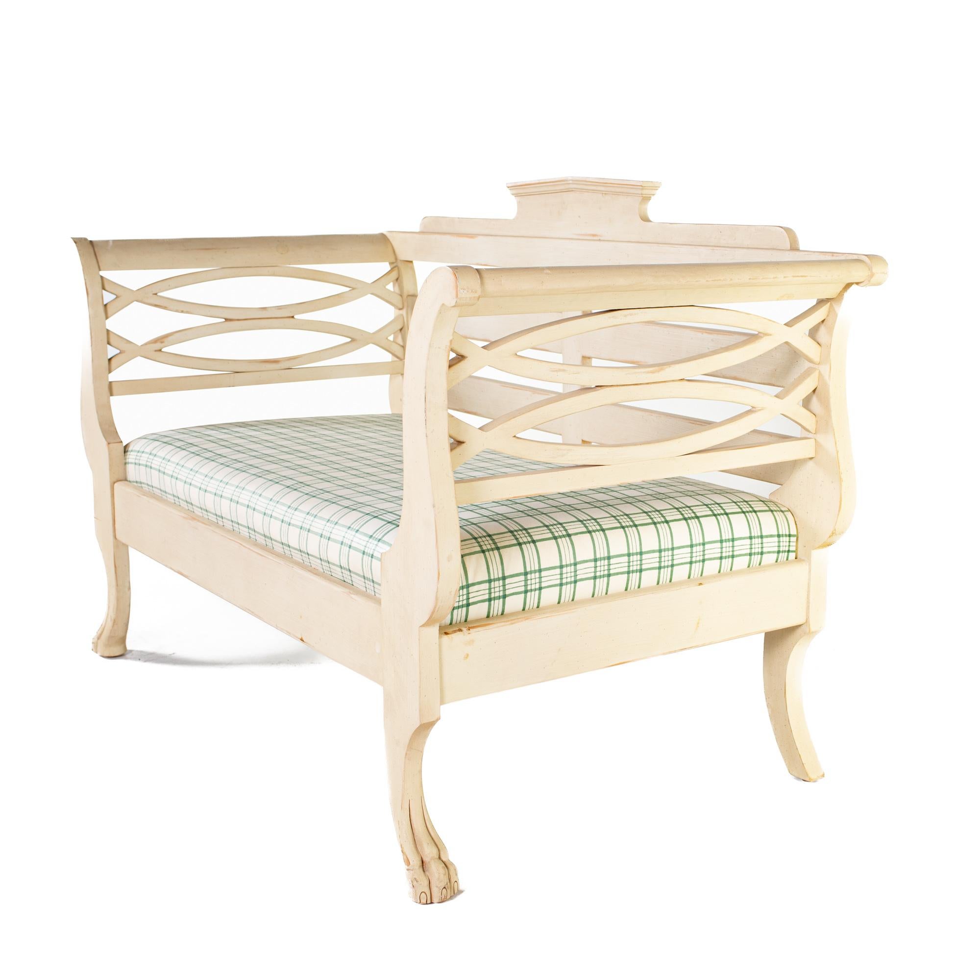 American Drexel White Daybed with Green Checker Cushion For Sale