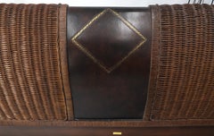 Drexel Wicker Tolled Leather Brass Accents King Size Slight Bed Headboard MINT