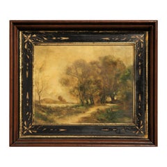 Vintage Naturalistic Earth Toned Impressionist Farm in Autumn Landscape
