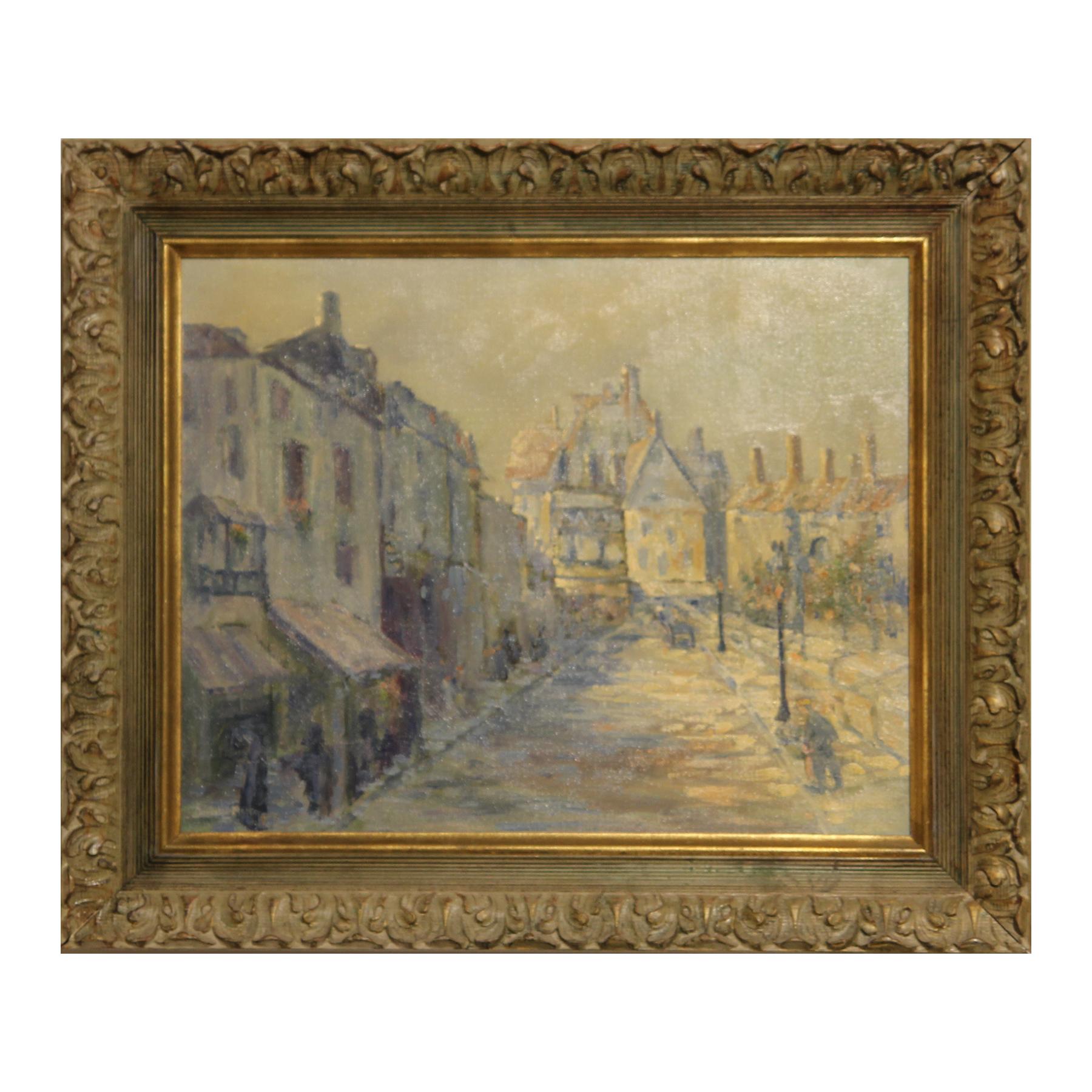 Drexell Caraway McNay Landscape Painting - Pastel Blue Toned Impressionist English Townscape Painting