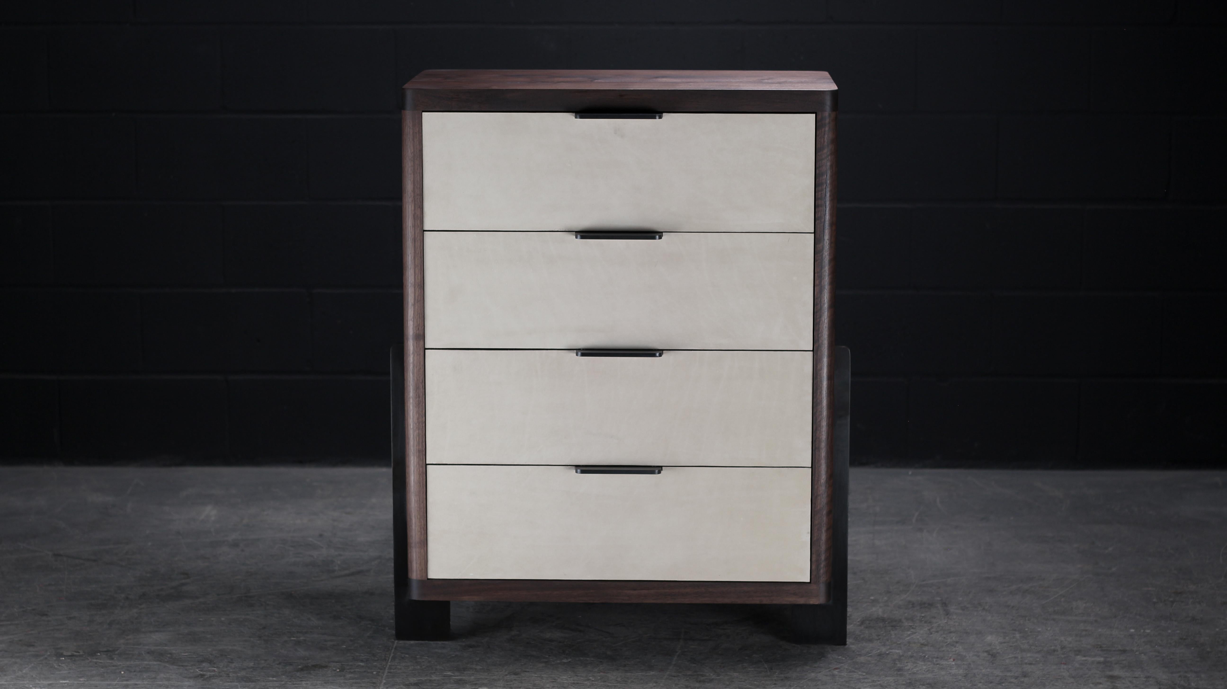 Organic Modern Dreyfus Chest, by AMBROZIA, Solid Walnut, Leather & Blackened Steel For Sale