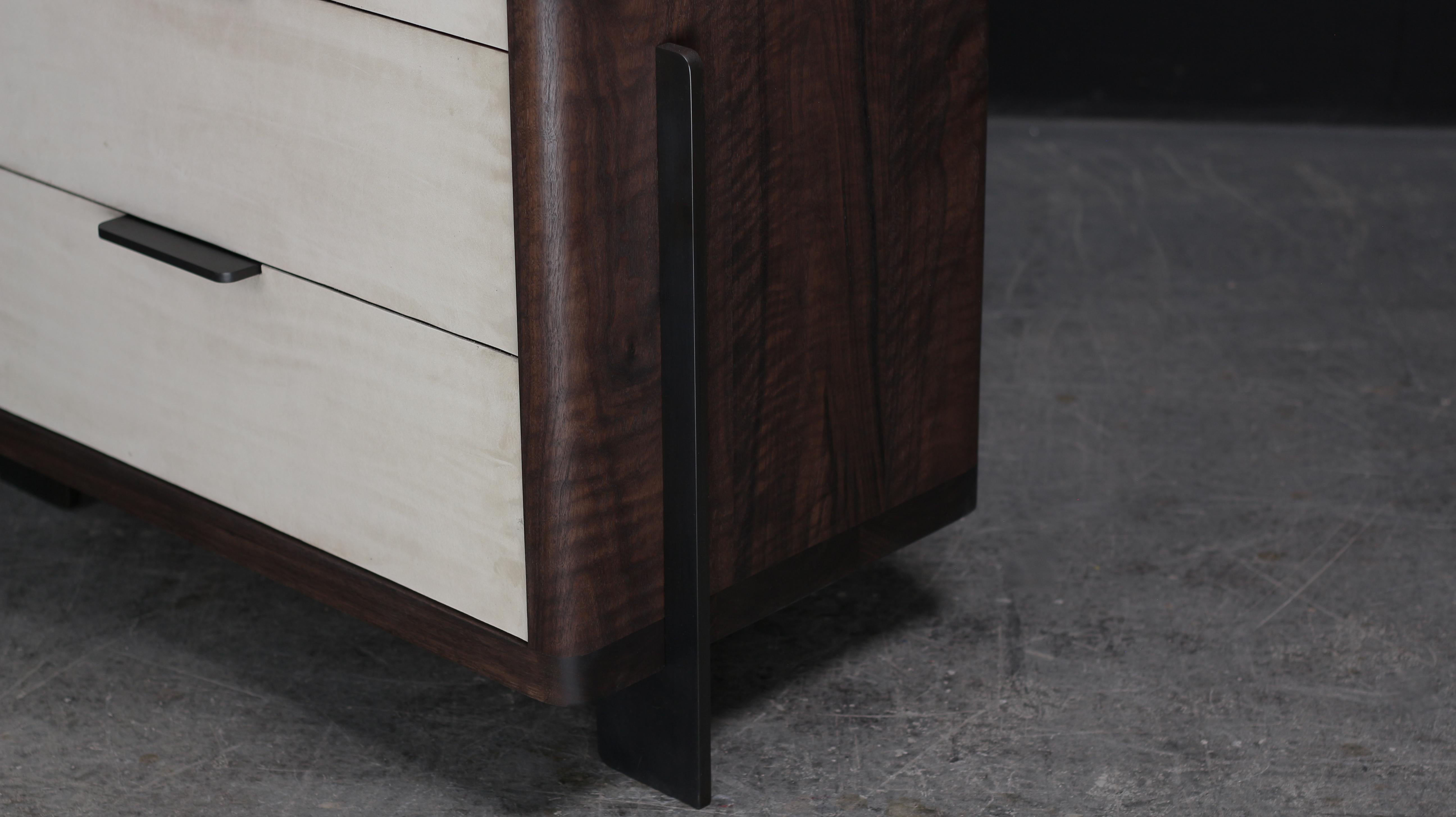 Canadian Dreyfus Chest, by AMBROZIA, Solid Walnut, Leather & Blackened Steel For Sale