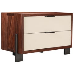 DREYFUS Night Stand by AMBROZIA, Claro Walnut, Cream Leather & Blackened Steel