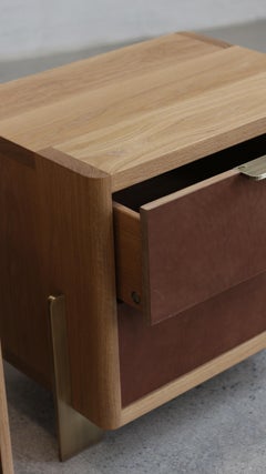 DREYFUS Night Stand by AMBROZIA, Solid White Oak, Leather & Antique Brass