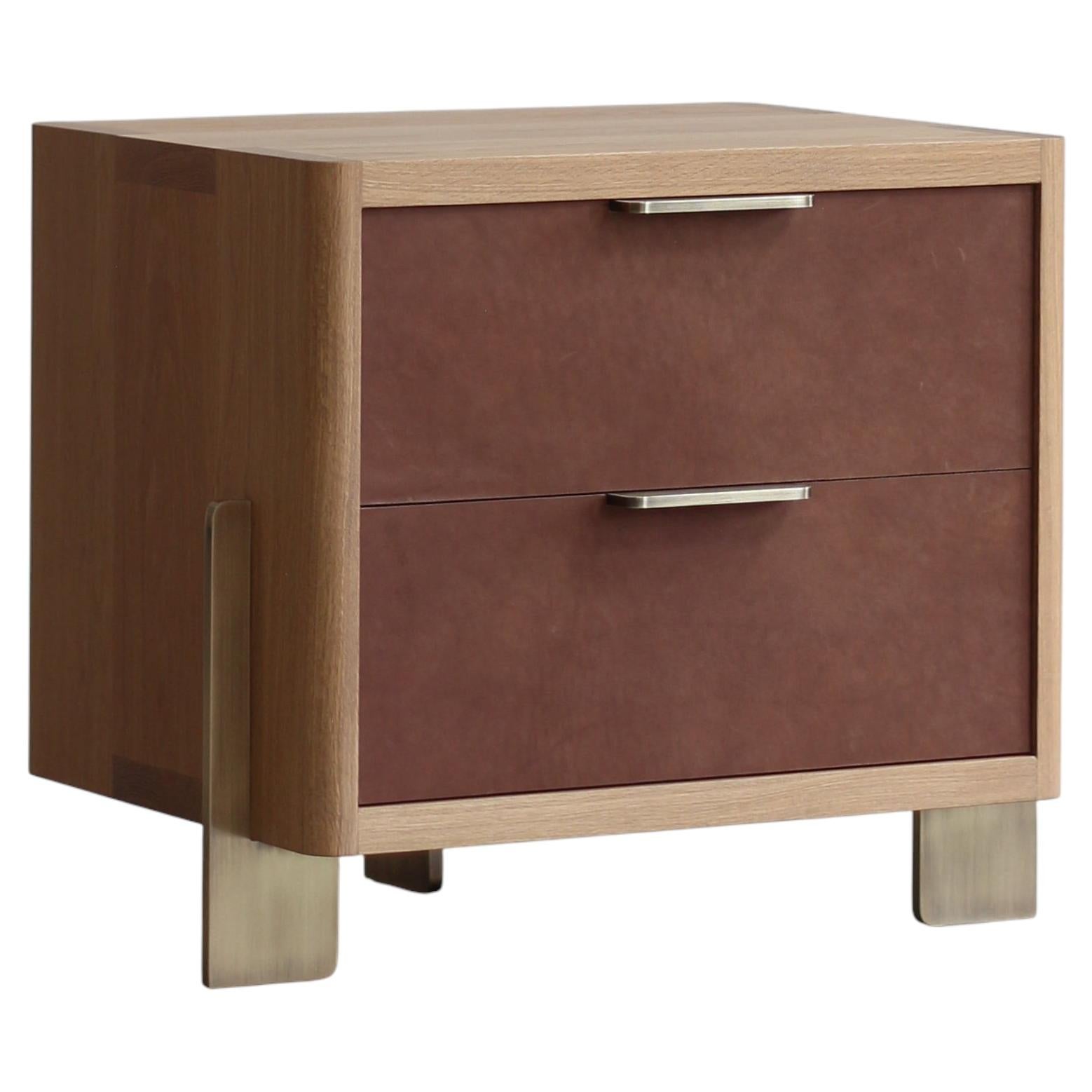 DREYFUS Night Stand by AMBROZIA, Solid White Oak, Leather & Antique Brass
