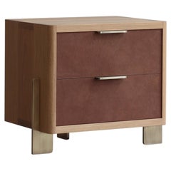 DREYFUS Night Stand by AMBROZIA, Solid White Oak, Leather & Antique Brass