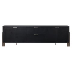 Dreyfus Sideboard, von AMBROZIA, ebonisierte Esche, schwarzes Leder und Dull Champagner