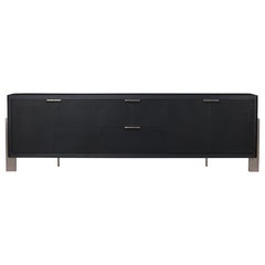 DREYFUS Sideboard by AMBROZIA, Solid Ebonized Ash, Black Leather & Champagne